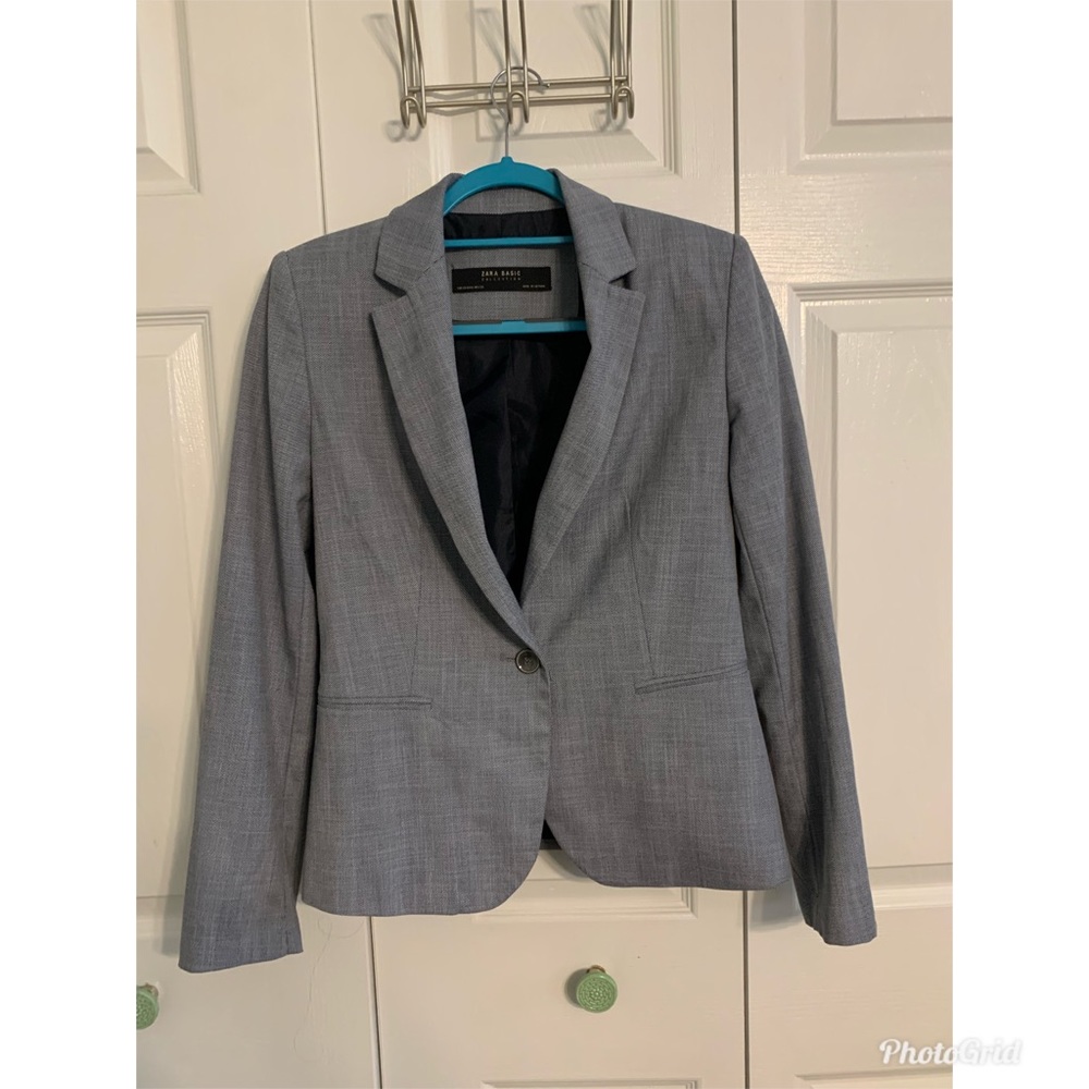 Zara Basic Gray Blazer Womens Fitted Career Busin… - image 1